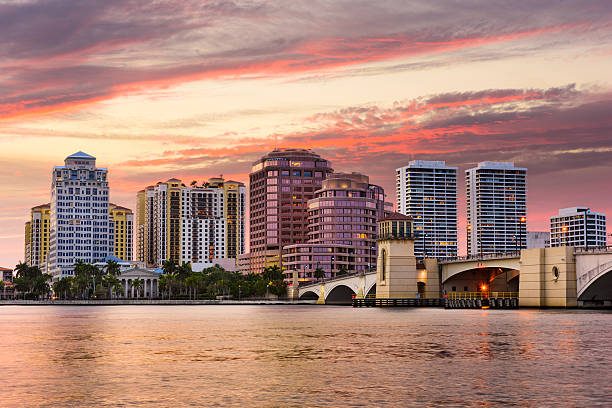 West Palm Beach, Florida, USA skyline on the Intracoastal Waterway.